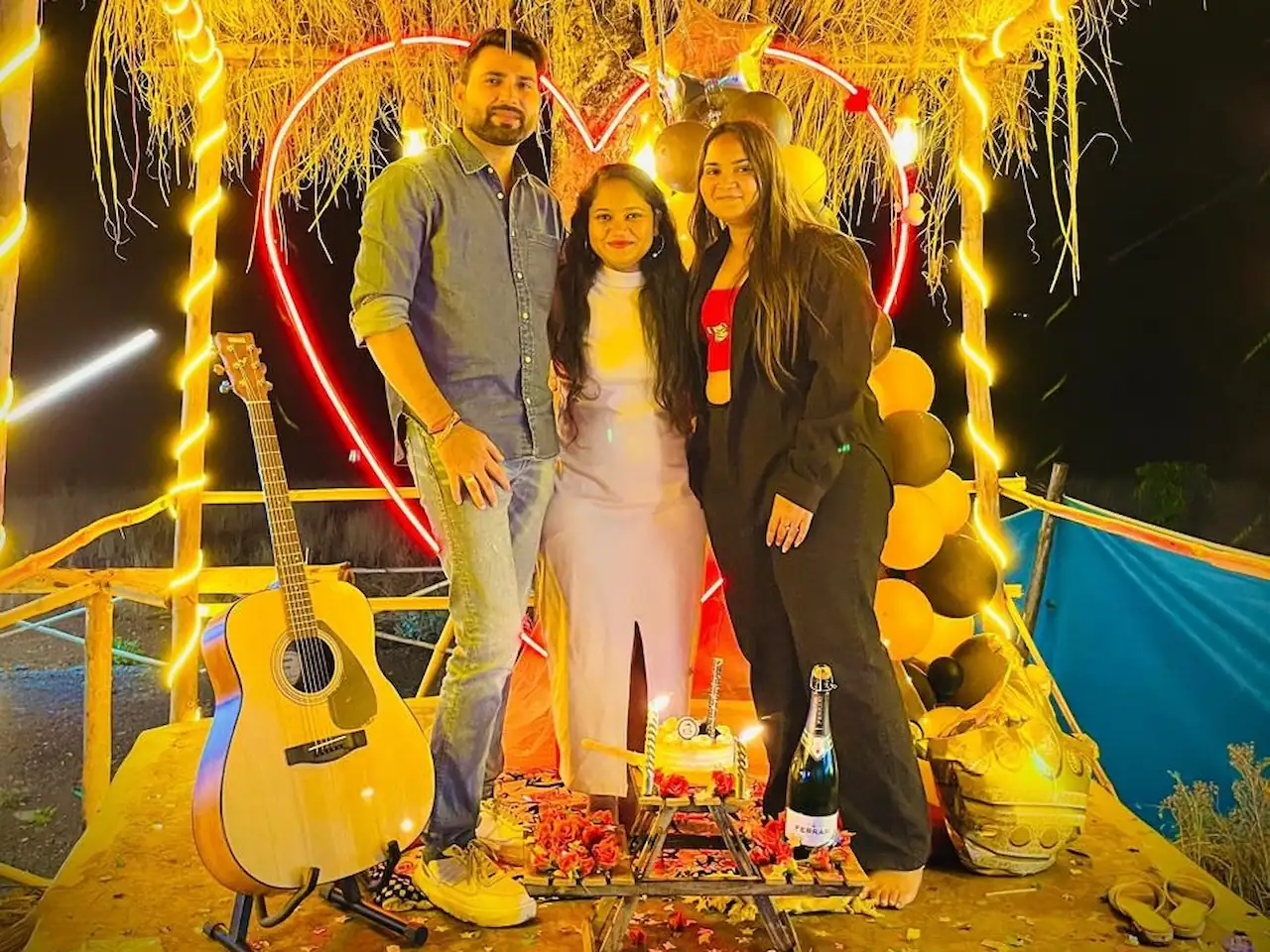 couple celebrating with daughter at pawna dam